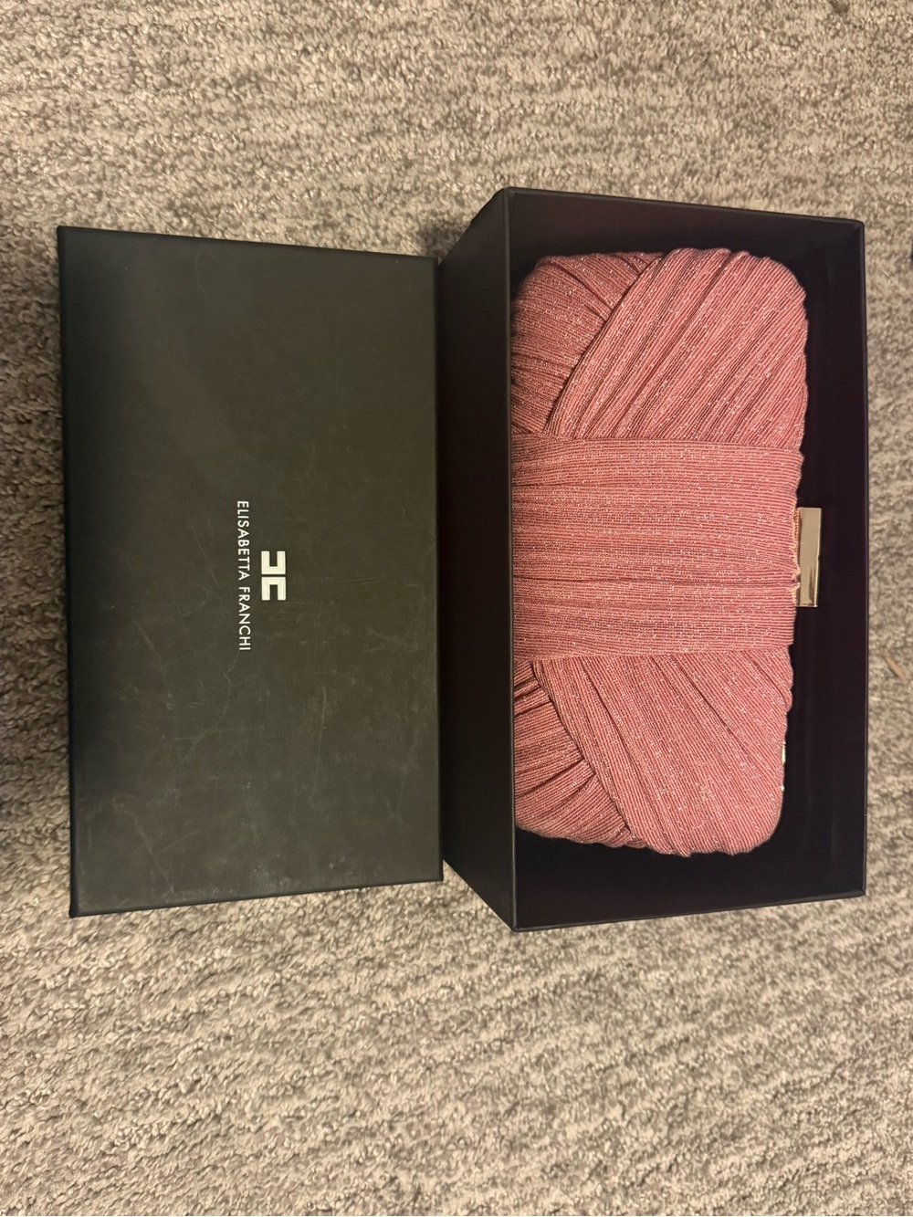 Elisabetta Franchi Rose Metallic Knit Evening Clutch